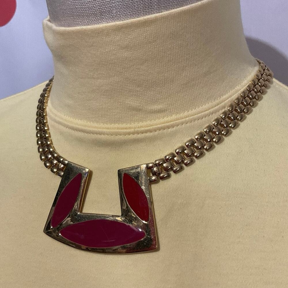 Vintage MONET Red & Gold Necklace 18”